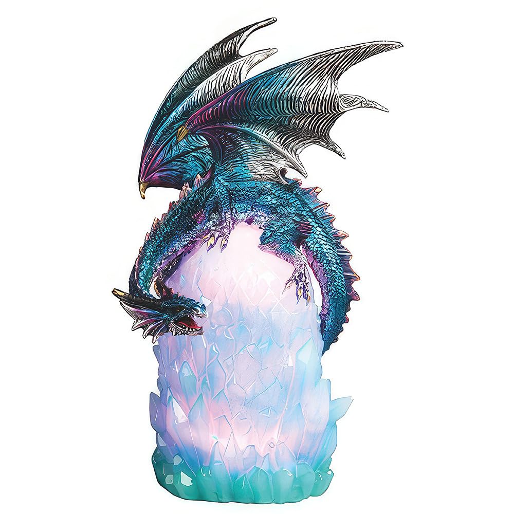 ICE ARMOR 10.75" H LED Blue Dragon on Lantern Figurine Statue Home Room Decor