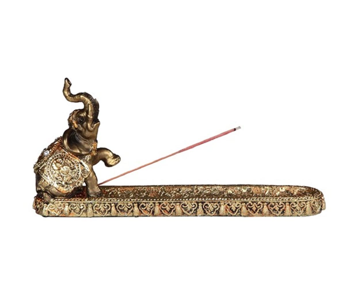 ICE ARMOR 10" W Gold Thai Elephant Buddha Wraps Incense Burner Incense Sticks Holder Home Decoration