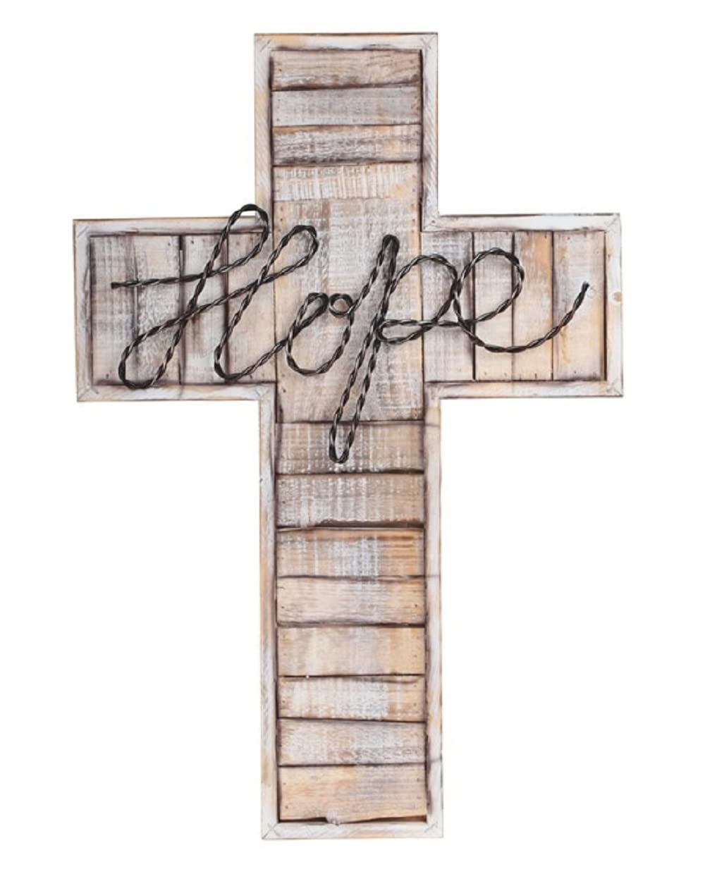 ICE ARMOR 20"H Hope Decorative Wooden Cross Religious Statue Wall Decoration Holy Figurine
