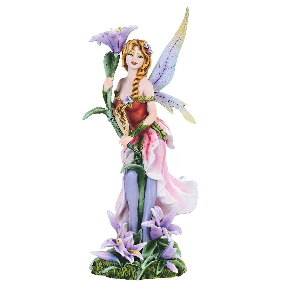 ICE ARMOR 11" H Pink Lilly Fairy with Flowers Statue Fantasy Decoration Figurine