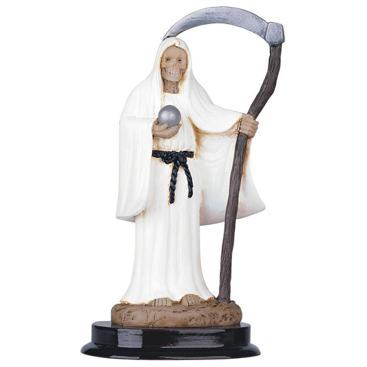 ICE ARMOR 5" H White Santa Muerte Holding Scythe Statue Our Lady of The Holy Death Figurine Religious Decoration