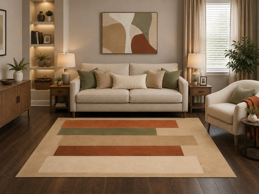 Ultra Thin 5'x7' Earth Tone Striped Area Rug, Minimalist Geometric Decor