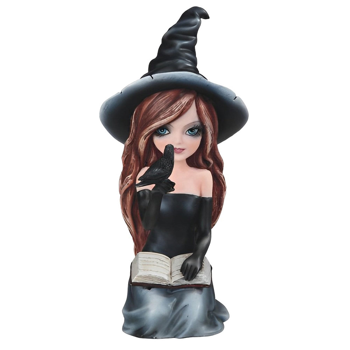 ICE ARMOR 7" H Black Witch Girl with Crow and Book Statue Fantasy Decoration Figurine