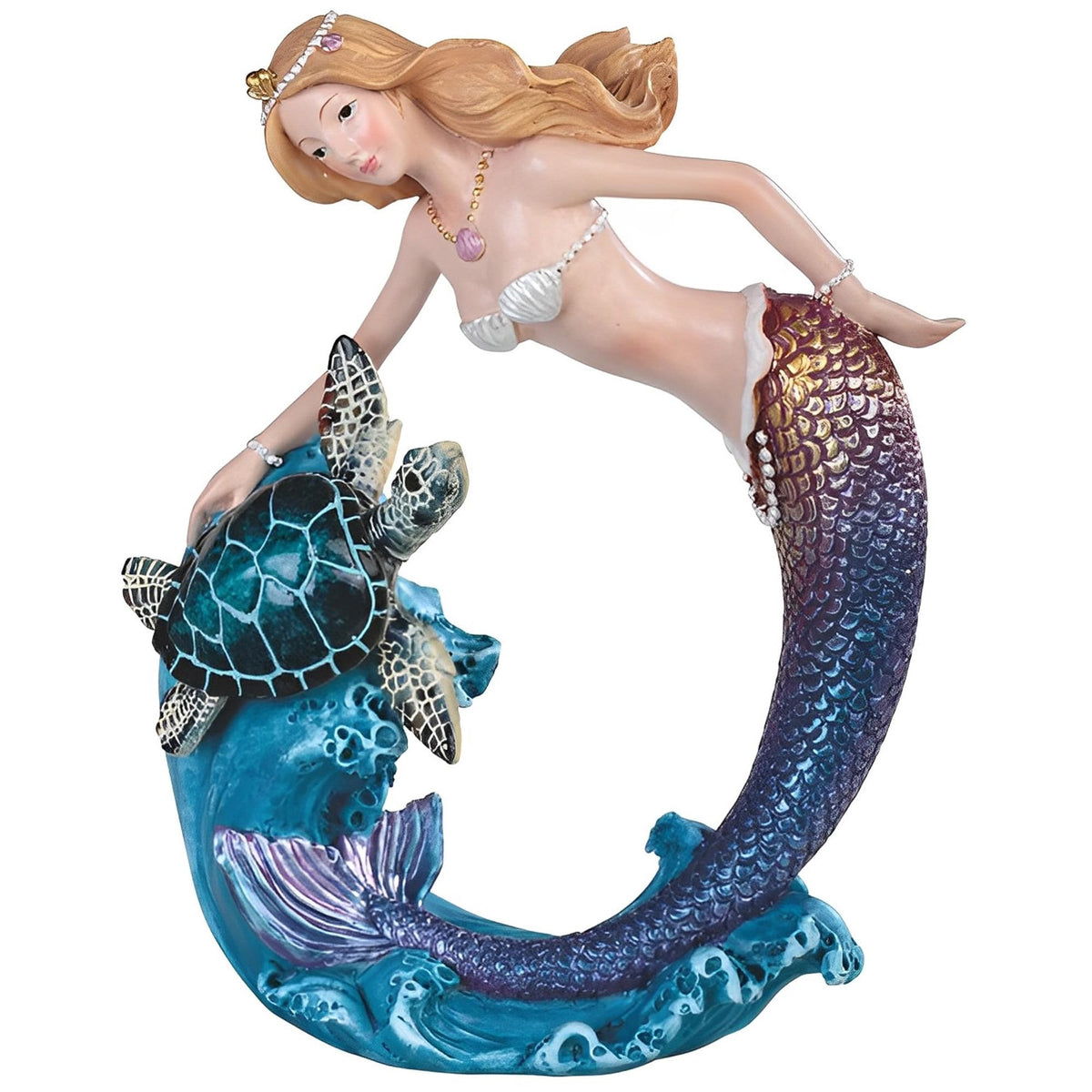 ICE ARMOR 8" H Sea Turtle with Purple Mermaid Statue Fantasy Decoration Figurine