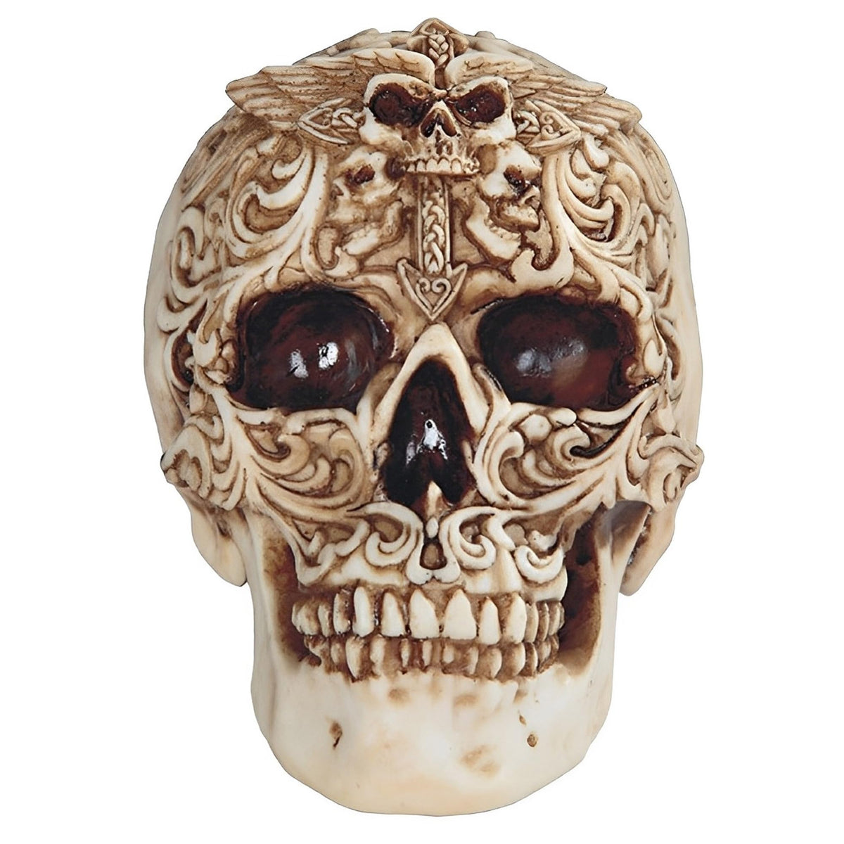 ICE ARMOR 7.5" W Skull with Etched Statue Fantasy Decoration Figurine