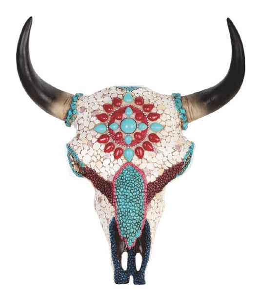 ICE ARMOR 11" H Buffalo Skull with Mosaic on The Front Taxidermy Animal Head Wall Decor