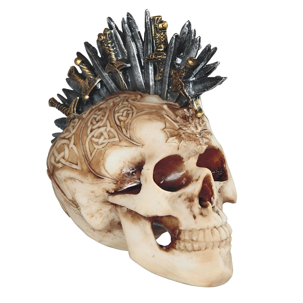 ICE ARMOR 7" W Skull Head with Sword on Top Statue Fantasy Decoration Figurine