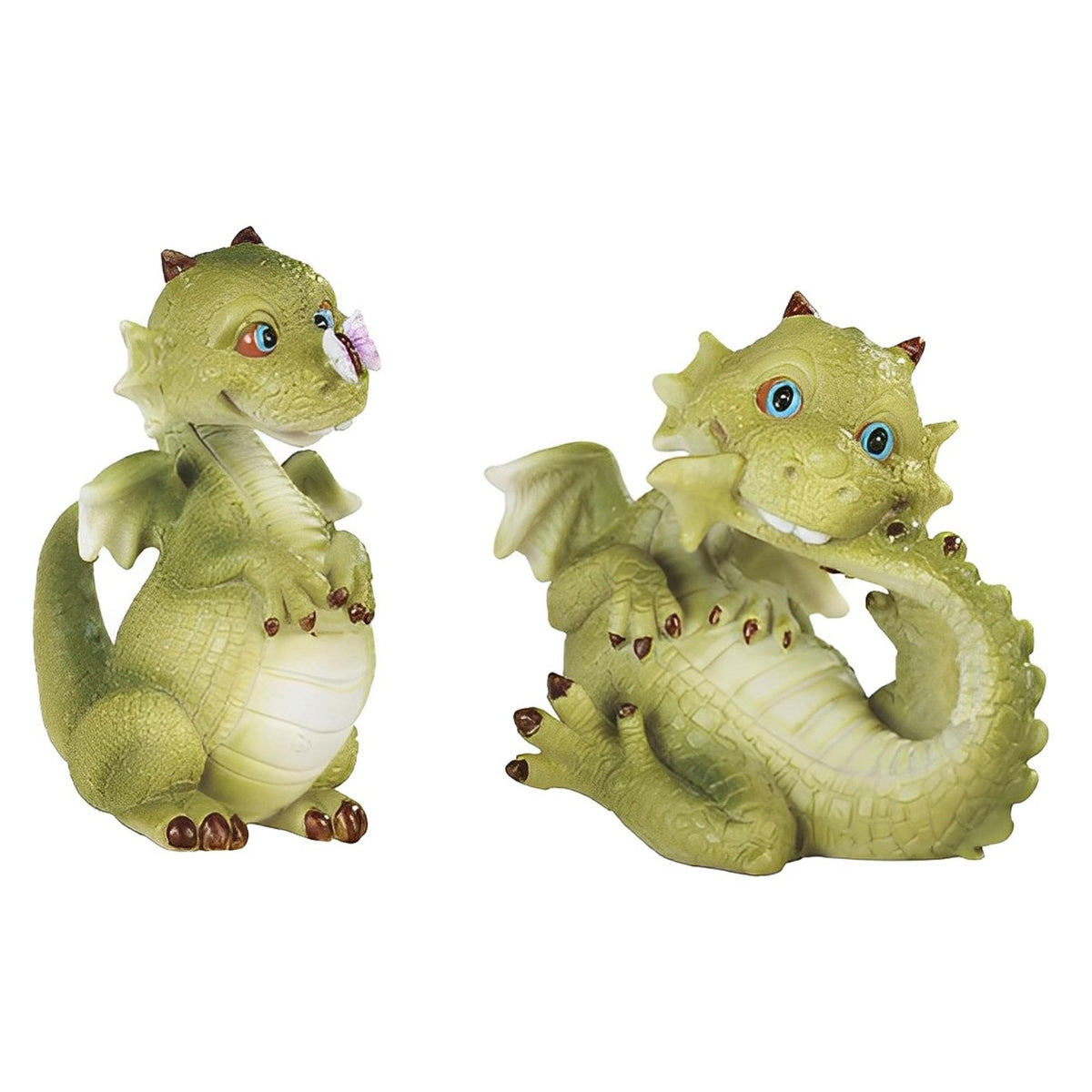 ICE ARMOR 2-PC Cute Green Dragon Baby with Butterfly Figurine Set 3.5" H