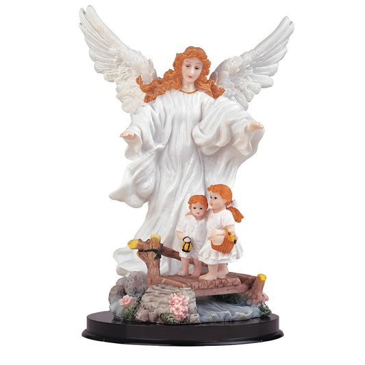ICE ARMOR 9" H White Guardian Angel with Children Statue Holy Figurine Religious Decoration