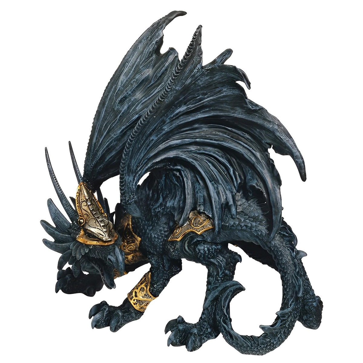 ICE ARMOR 8" H Black Dragon with Golden Mask and Armor Statue Fantasy Decoration Figurine