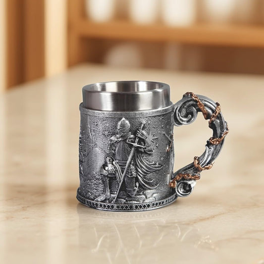 ICE ARMOR 6.5"W Medieval Knight Sword Stainless Steel/Resin Beer Mug Tankard – Vintage Drinkware Cup for Beer, Coffee, Juice, Ale & Beverages, Rustic Barware (Wash by hand only)