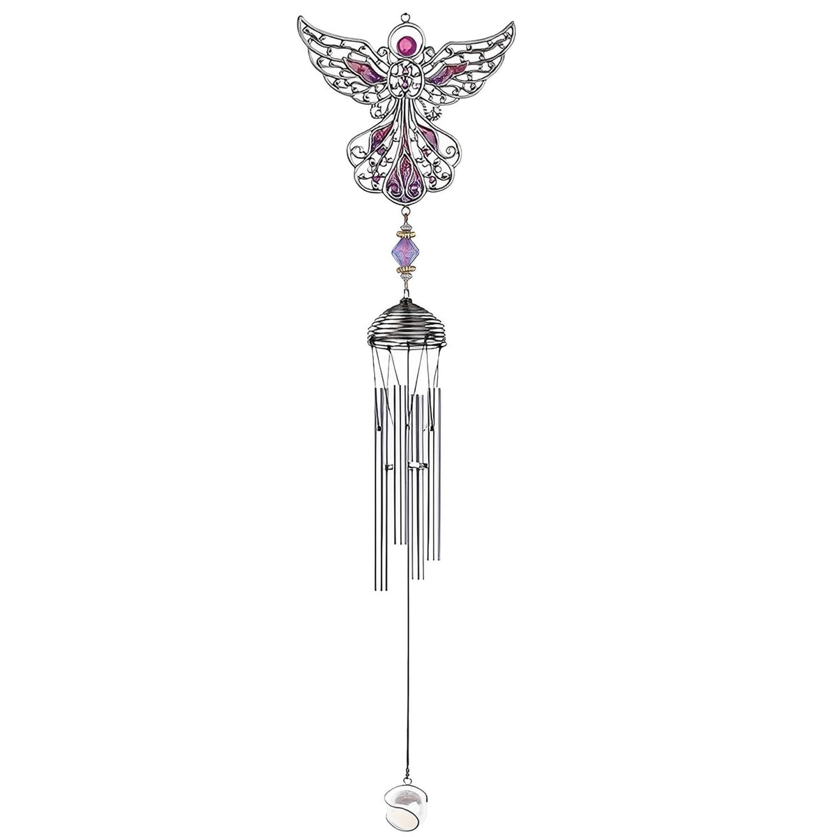 ICE ARMOR 21" Long Purple Angel Pewter and Gem Wind Chime Garden Patio Decoration