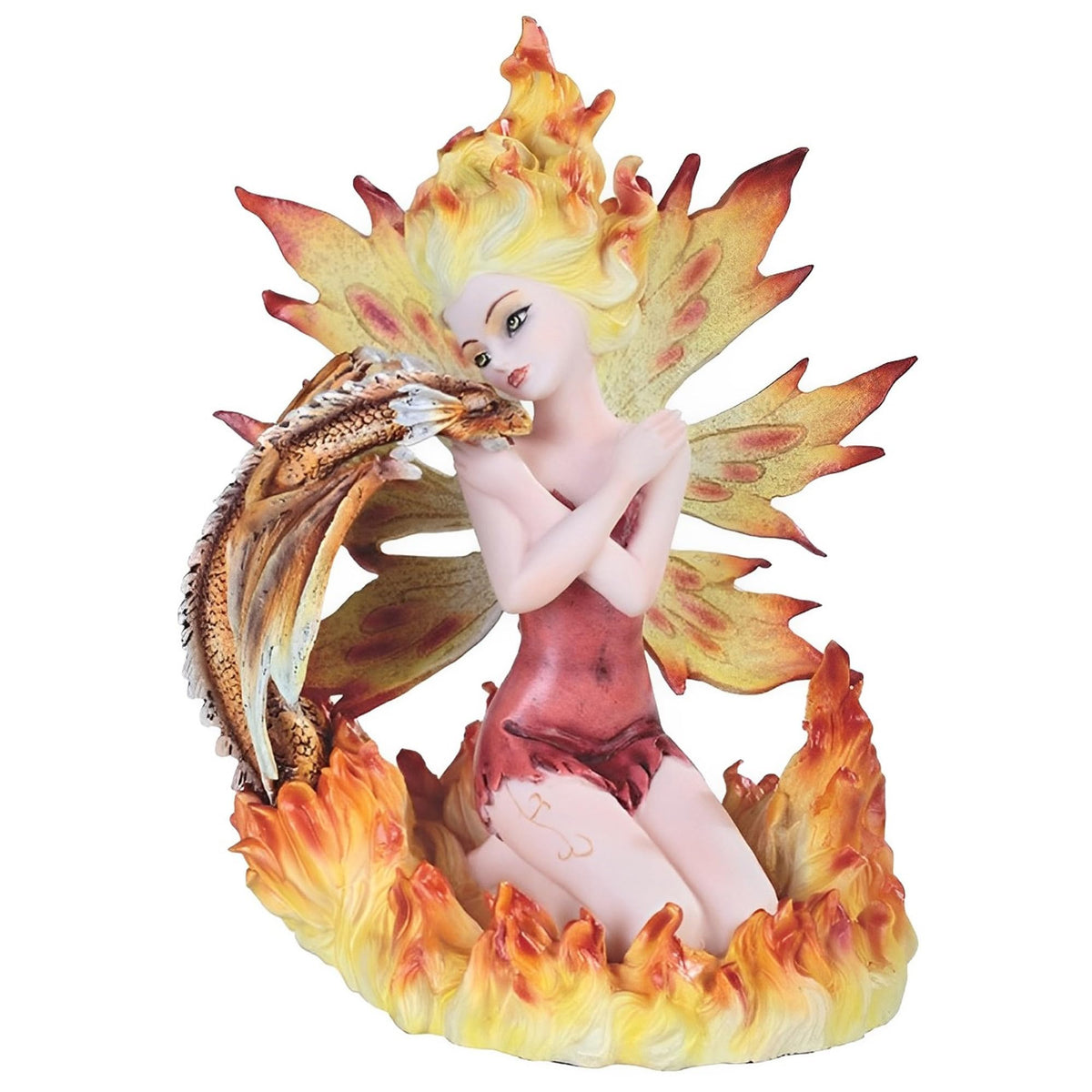 ICE ARMOR 6" H Fire Fairy with Dragon Statue Fantasy Decoration Figurine