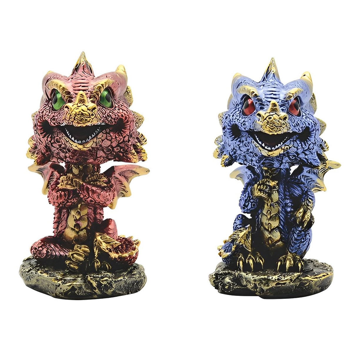 ICE ARMOR 2-PC Blue Dragon and Red Dragon 4" H Figurine Set Statue Fantasy Decoration