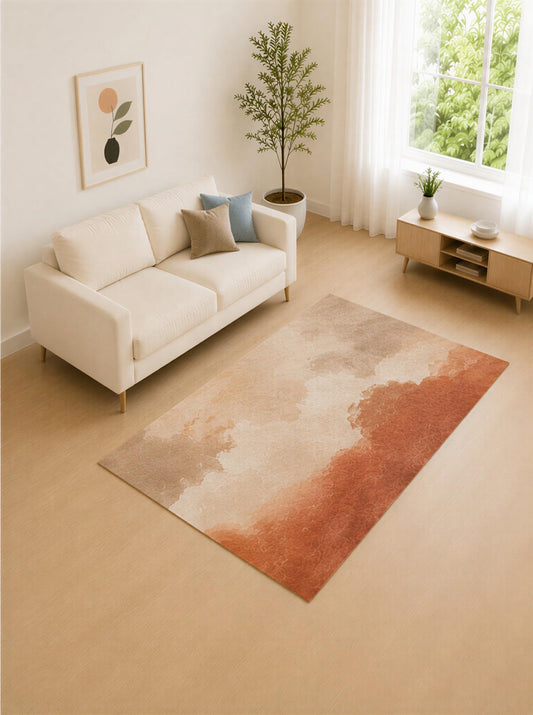 ICE ARMOR 5' x 7' Terracotta and Beige Watercolor Mist Area Rug for Living Room, Soft Low Pile Carpet with Non-Slip Silicone Backing, Decor for Bedroom and Home Office
