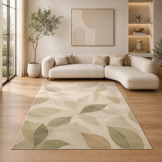 ICE ARMOR 5' x 7' Botanical Leaf Pattern Area Rug for Living Room, Soft Low Pile Indoor Rug with Non-Slip Silicone Backing, Decorative Carpet for Bedroom, Nursery, Family Room, Sage Green