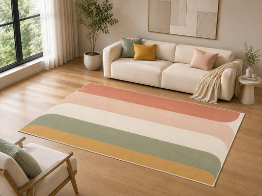 ICE ARMOR 5' x 7' Modern Striped Area Rug for Living Room, Soft Low Pile Indoor Rug with Non-Slip Silicone Backing, Decorative Carpet for Bedroom, Family Room, Kids & Pets, Multicolor