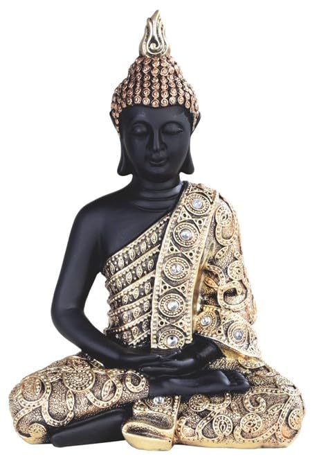ICE ARMOR 9.5" H Black and Gold Meditation Buddha Statue Feng Shui Decoration Religious Figurine