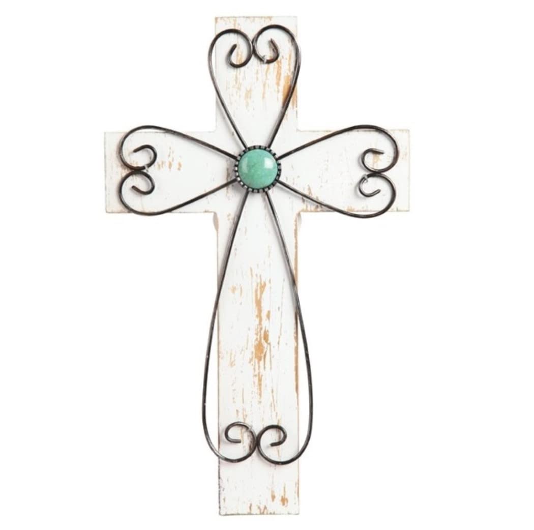 ICE ARMOR 12.5"H White Wooden Cross Wall Plaque Holy Religious Decoration