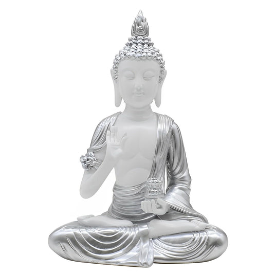 ICE ARMOR 8.5" H Silver Thai Buddha in Teaching Pose Statue Feng Shui Decoration Religious Figurine