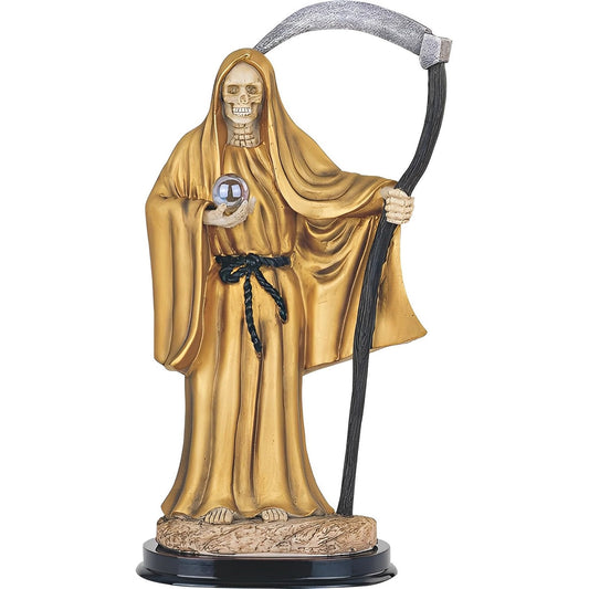 ICE ARMOR 12" H Gold Santa Muerte Holding Scythe Statue Our Lady of The Holy Death Figurine Religious Decoration