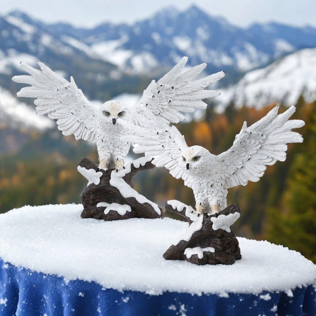 ICE ARMOR Detailed Craftmanship Snow Owl Decor Sculpture, Soaring Owl Statue for Shelf Table Counters, Fall Home, Animal Decorations for Living Room