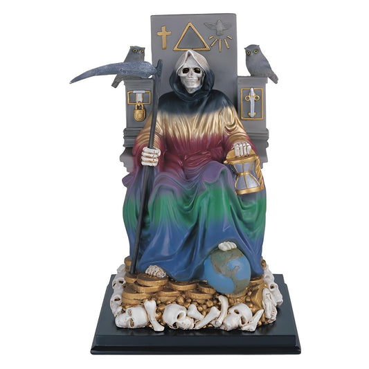 ICE ARMOR 10.75" H Rainbow Santa Muerte Statue Our Lady of The Holy Death Seated Religious Figurine