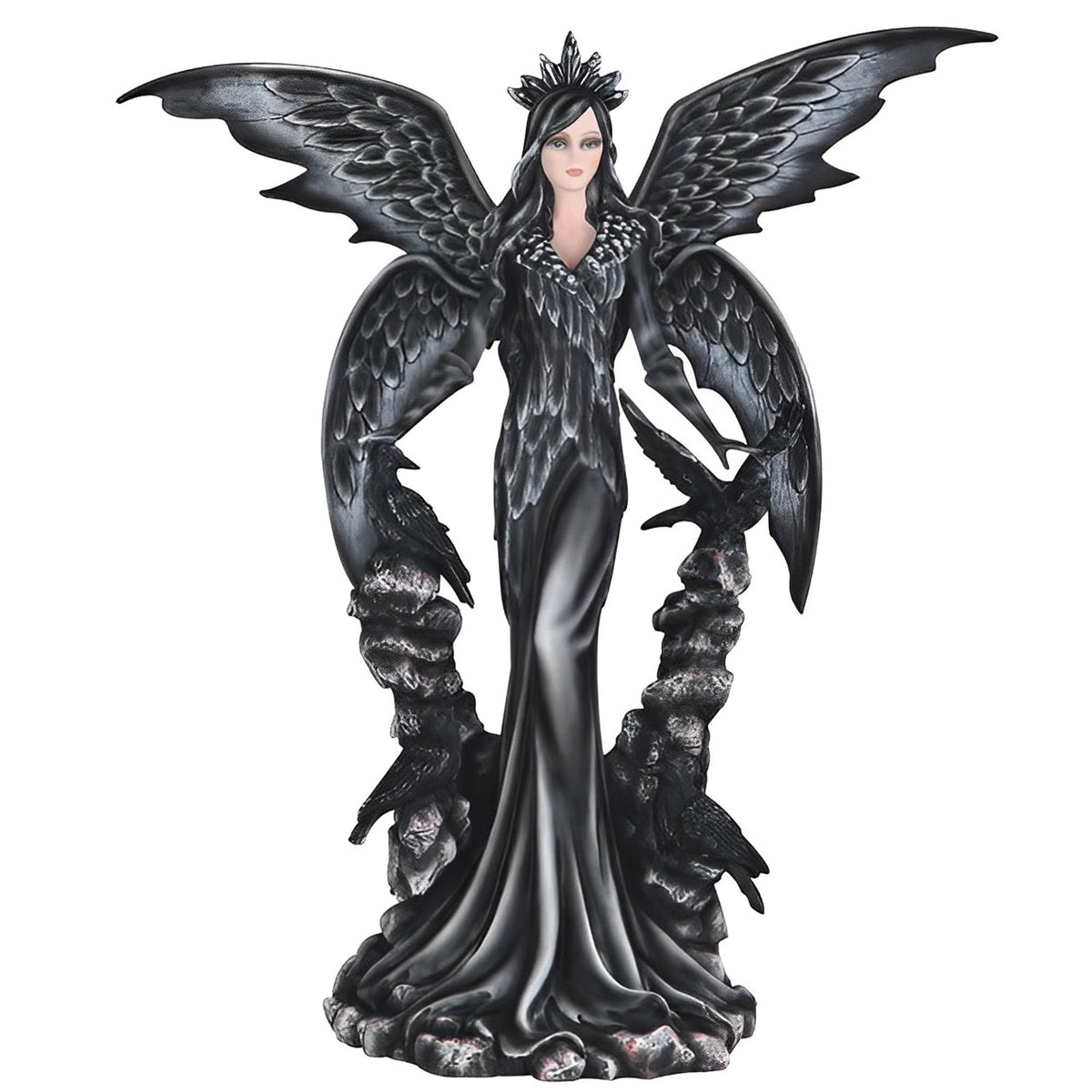 ICE ARMOR 25.5" H Gothic Dark Angel Queen with Raven Statue Fantasy Decoration Figurine