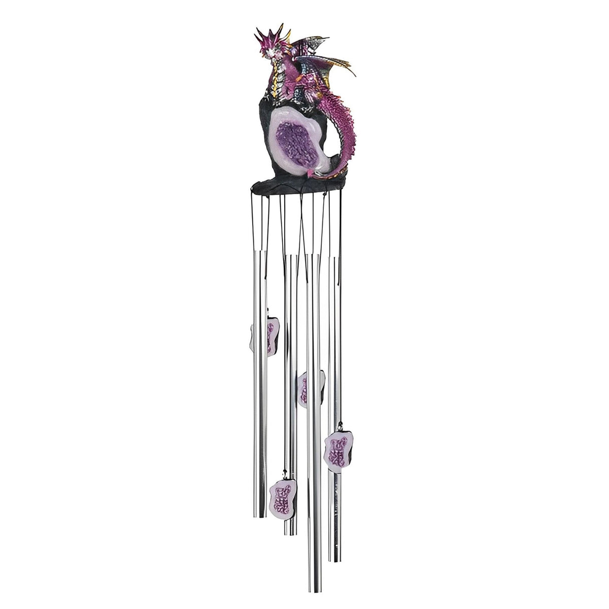ICE ARMOR 23" Long Dragon on Purple Faux Crystal Round Top Wind Chime