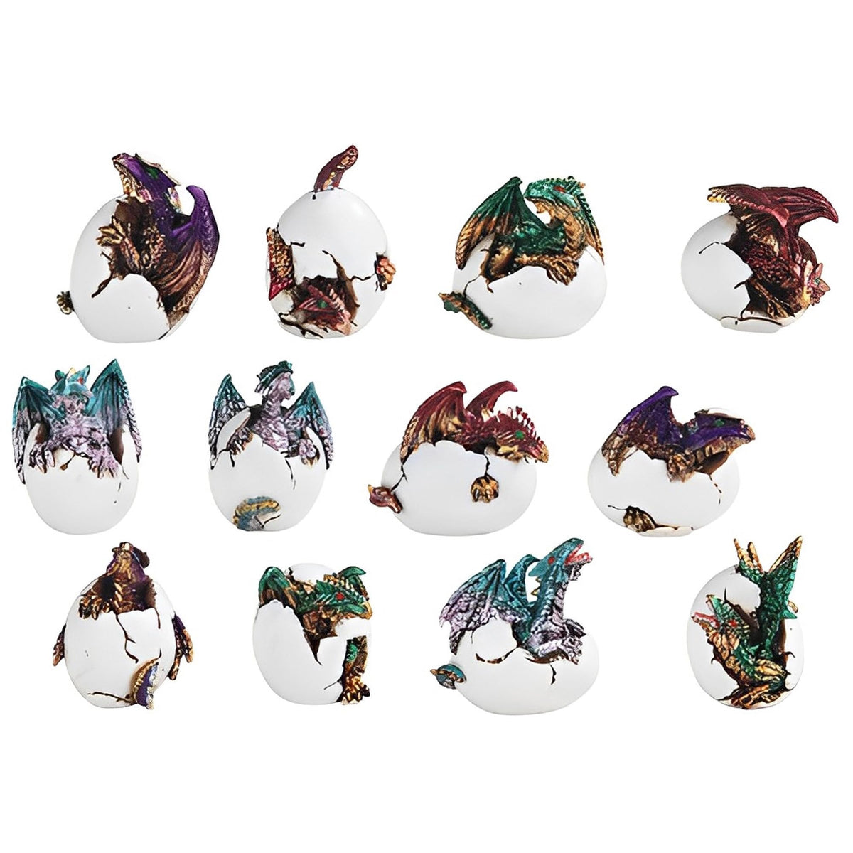 ICE ARMOR 12-PC Colorful Dragon Baby in Egg 5" H Figurine Set