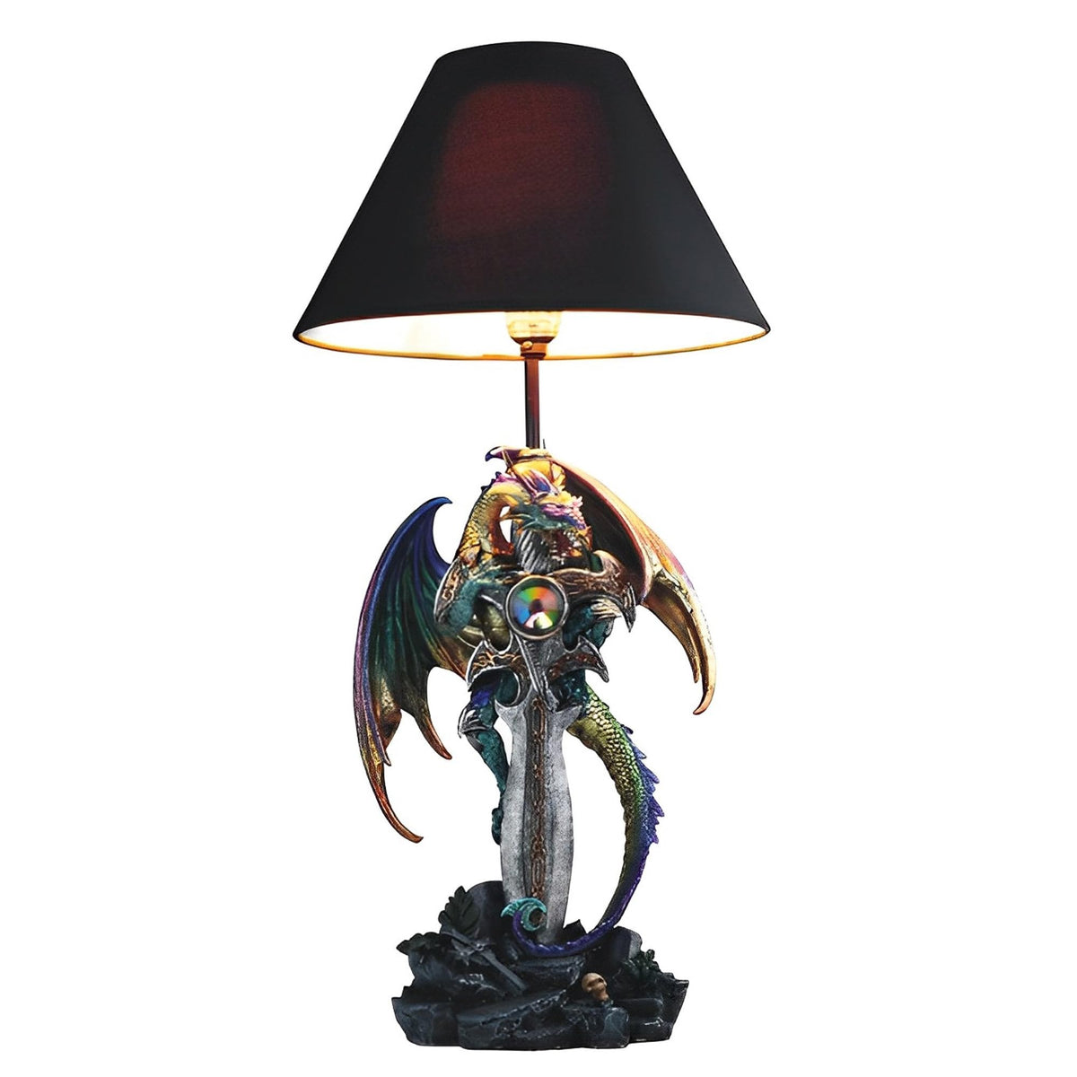 ICE ARMOR Table Lamp - Bedside Light with Fabric Shade, Exotic Decor & Cultural Ambiance
