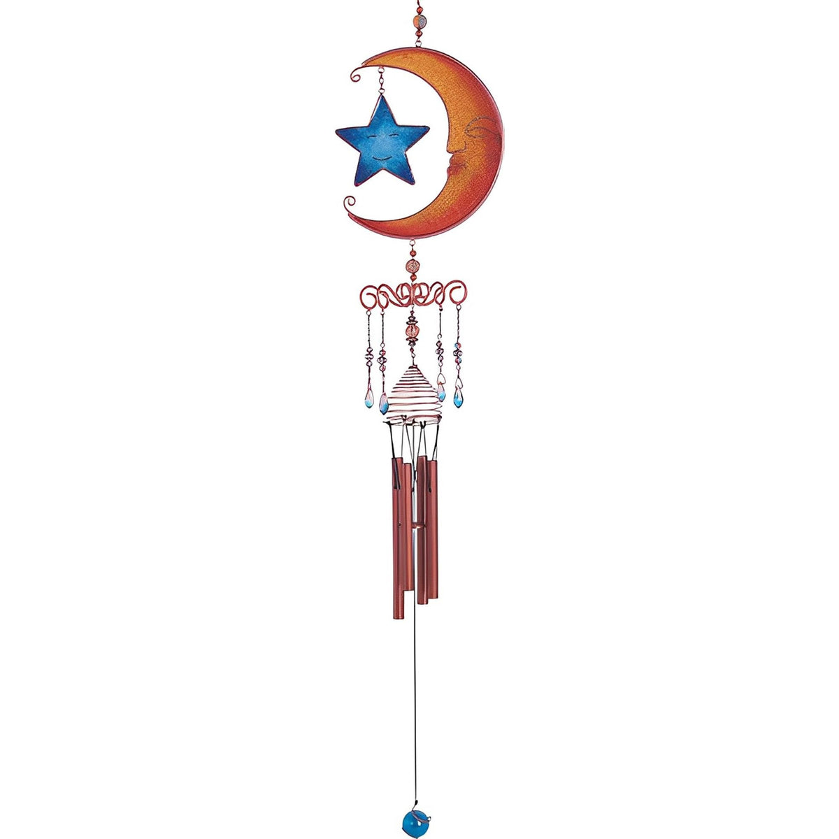 ICE ARMOR 23" Long Celestial Wind Chime Copper & Gem Moon Star Hanging Wind Chime