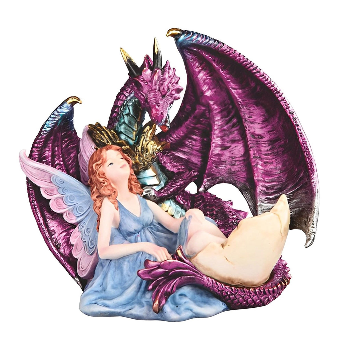 ICE ARMOR 6.75" H Blue Fairy with Purple Dragon Statue Fantasy Decoration Figurine