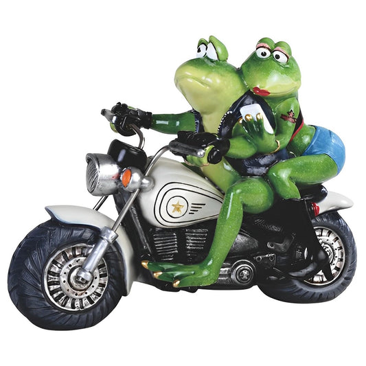 ICE ARMOR 10" W Frog Couple Riding Motorcycle Statue Funny Animal Decoration Figurine