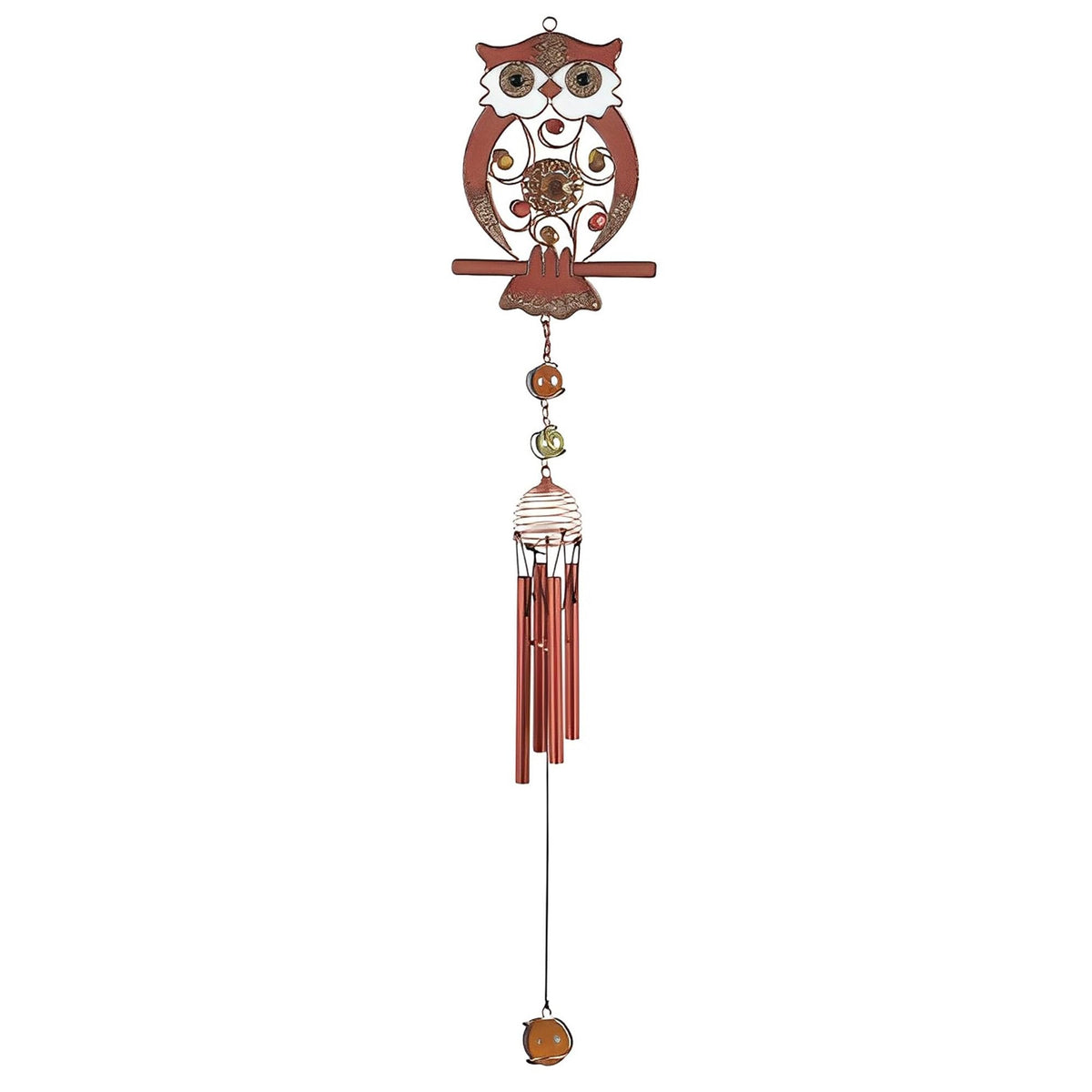 ICE ARMOR 26" Long Owl Copper and Gem Wind Chime Garden Patio Decoration