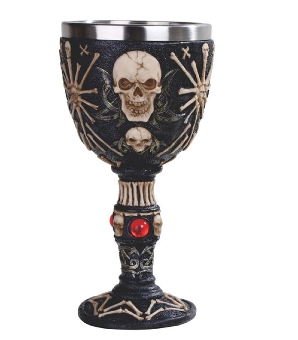 ICE ARMOR 7.5" H Medieval Skull Goblet with Gem Skeleton Party Cup Fantasy Decoration