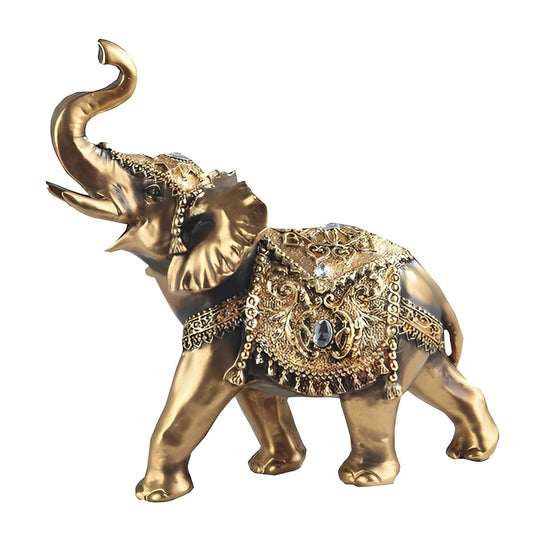 ICE ARMOR 9.5" H Brass Color Thai Elephant with Trunk Up Statue Feng Shui Decoration Religious Figurine