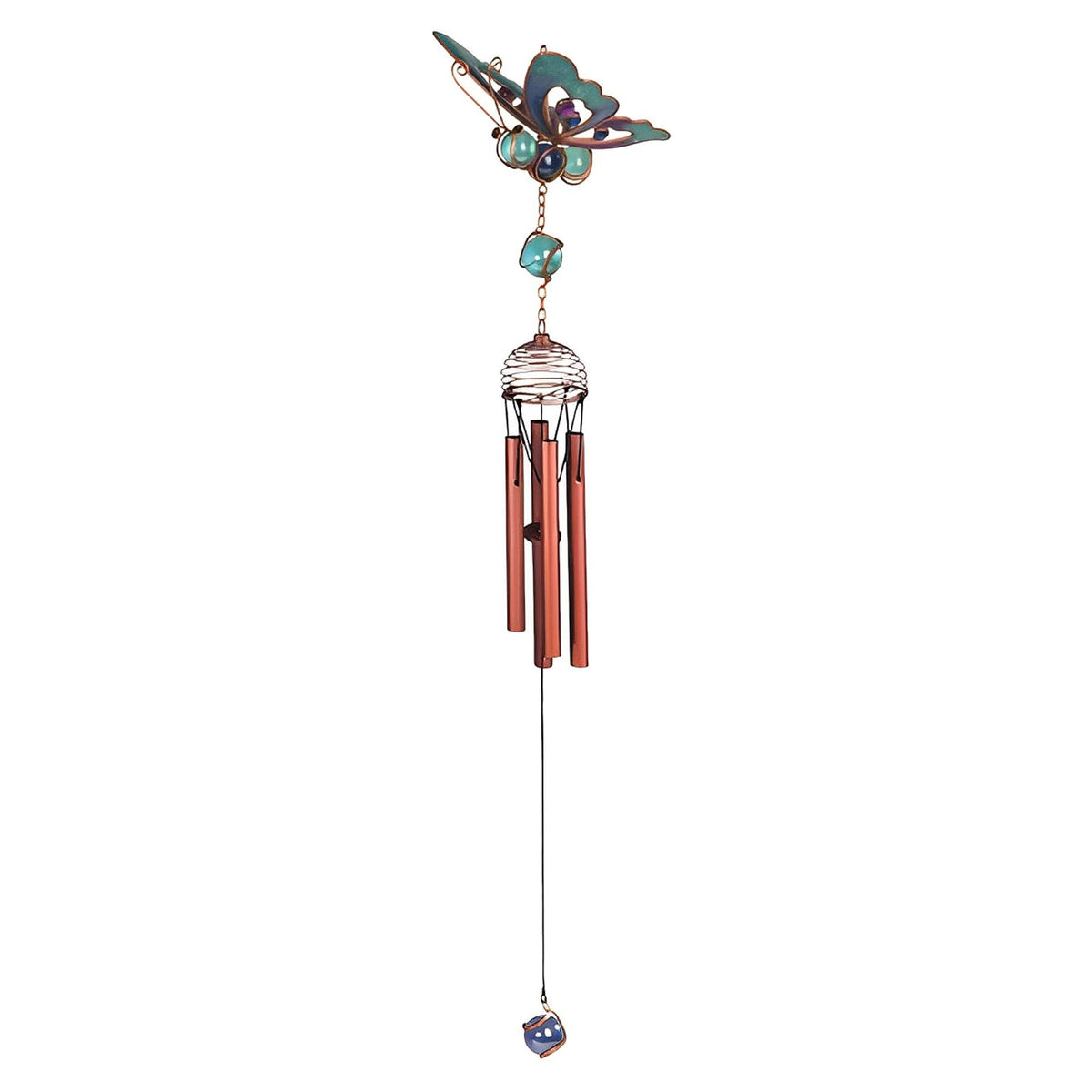 ICE ARMOR 22" Long Blue Butterfly Wind Chime with Copper Gem