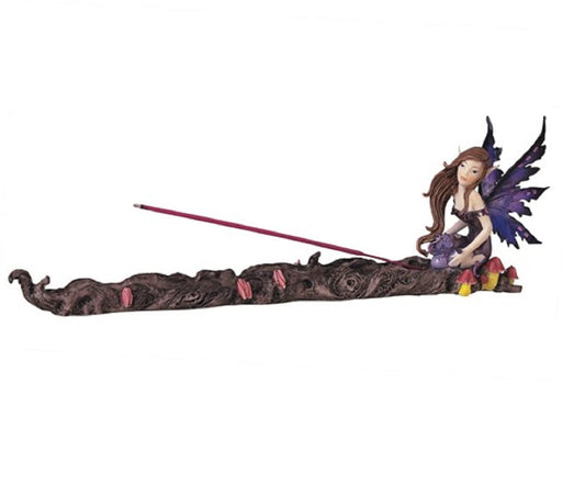 ICE ARMOR 13" W Purple Fairy with Clear Wings Incense Burner Sticks Holder
