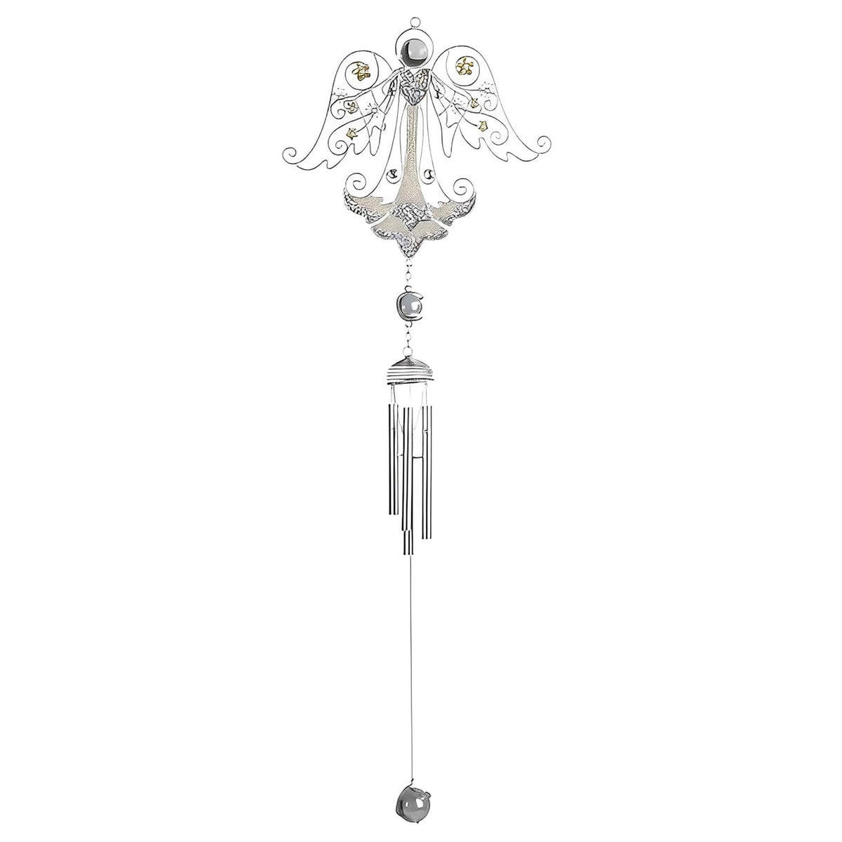 ICE ARMOR 23" Long Silver Angel Copper and Gem Wind Chime Garden Patio Decoration